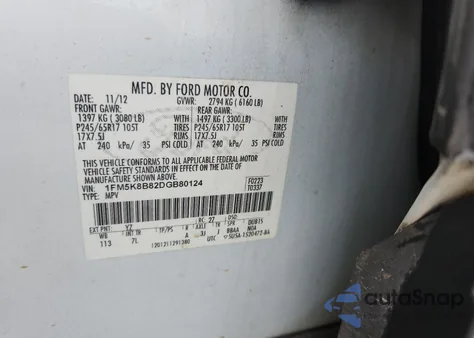 2013 Ford Explorer from USA, damaged, VIN 1FM5K8B82DGB80124